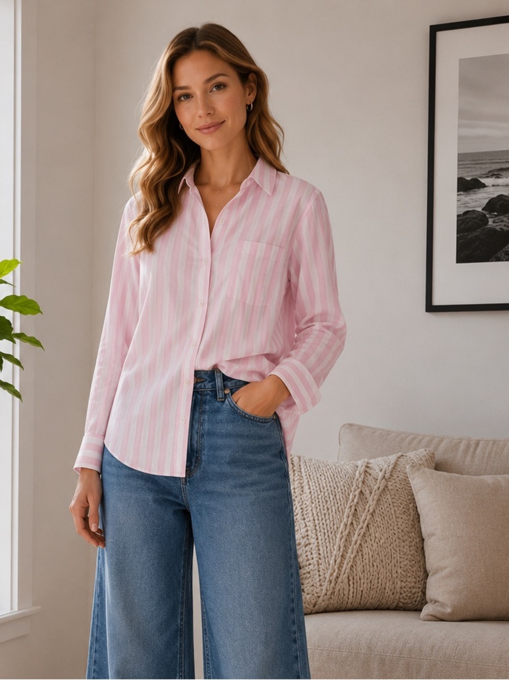 J.Crew Gingham Lightweight Button‎ Shirt Size Medium Stripe Pink White